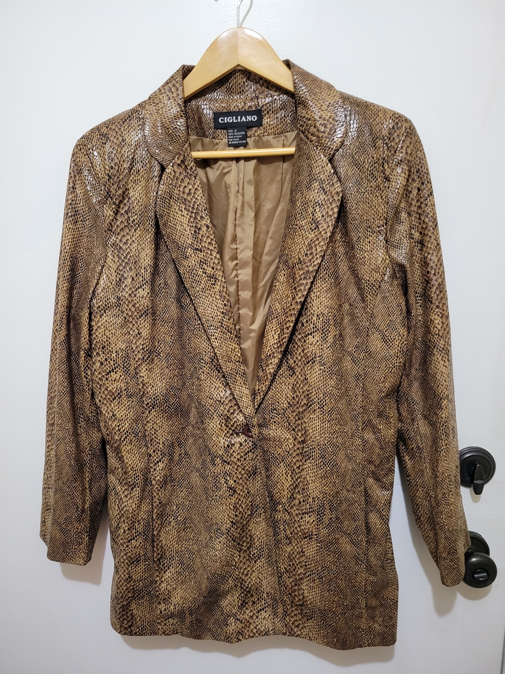 Cigliano Brown Snake-Print Textured Lined Blazer - Single Breasted - Size 10